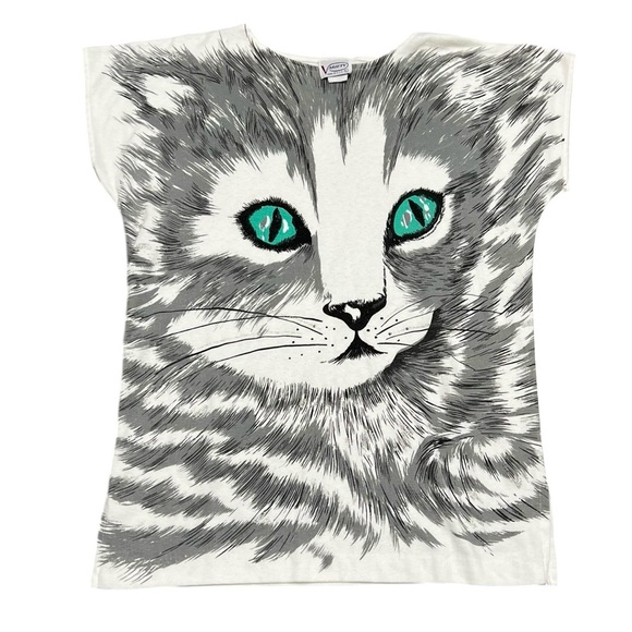 Vintage Tops - 1990s Variety All Over Cat Face Tee